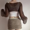 Chic Bell Sleeve See Through Hollow Out Crochet Crop Top - Modakawa Modakawa