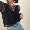 Loose Hollow Out See Through Mesh Crochet Crop Top - Modakawa Modakawa