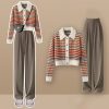 Colorblock Stripe Rainbow Cardigan Sweater Casual Pants Two Pieces - Modakawa modakawa